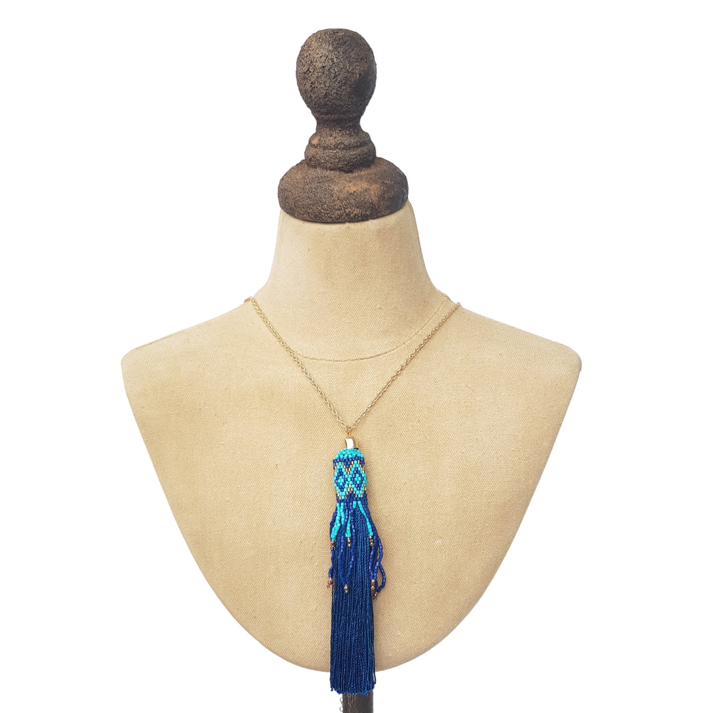 blue tassel chain necklace