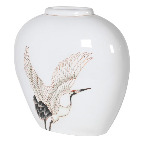 white crane vase