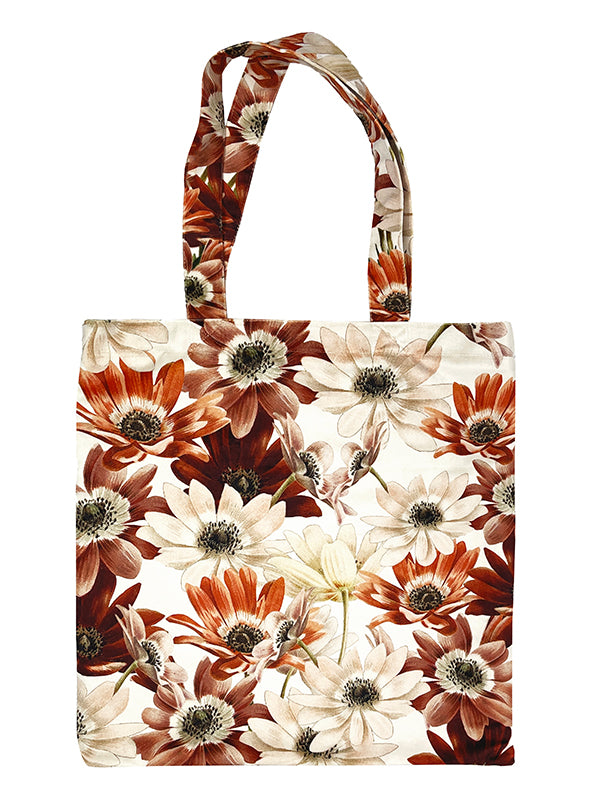 Brown and white floral tote bag